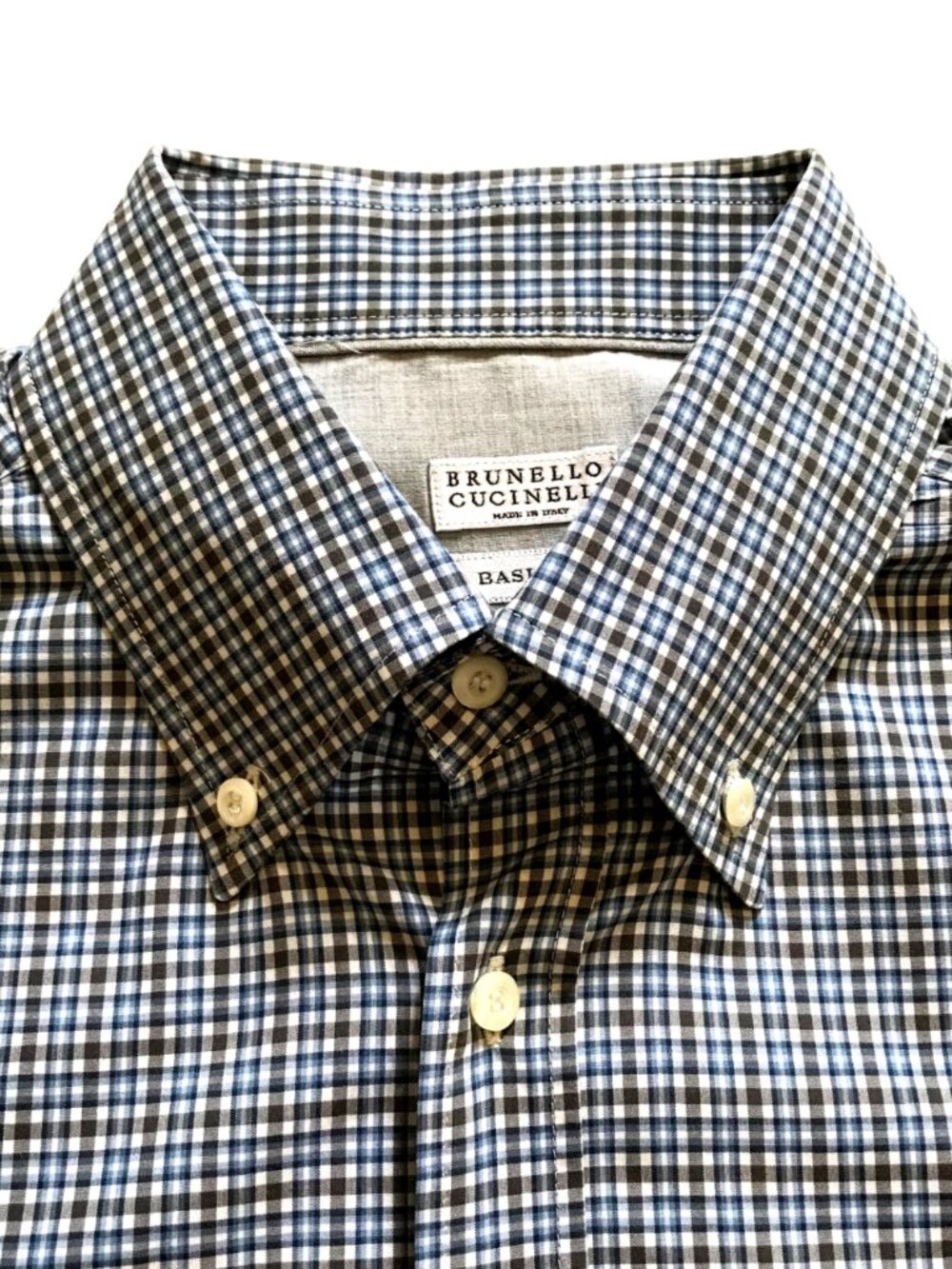 Brunello Cucinelli Check Plaid Button Down Shirt Mens Large Blue Brown Basic Fit